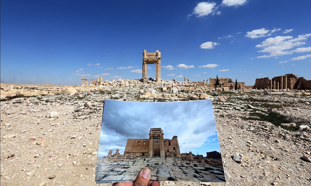 Palmira, il tempio di Bel prima e dopo la guerra. Fonte: Panorama.it