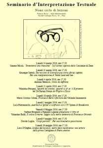 Locandina del nono ciclo dei Seminari di Interpretazione Testuale dell'Università di Pisa